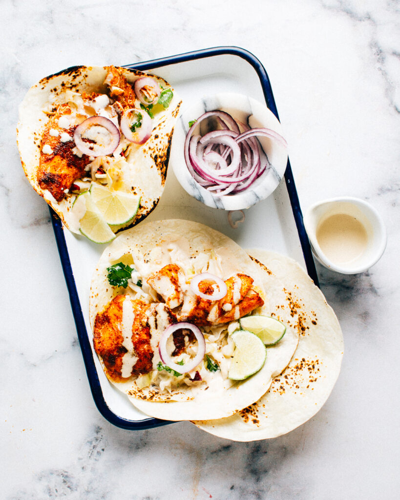 Fish Tacos Served with Lime&nbsp;Crema