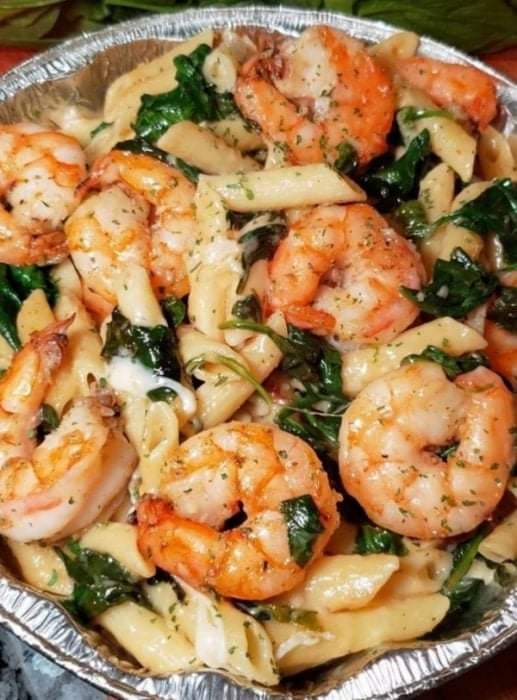 Cheese Shrimp Penne Pasta &&nbsp;Spinach
