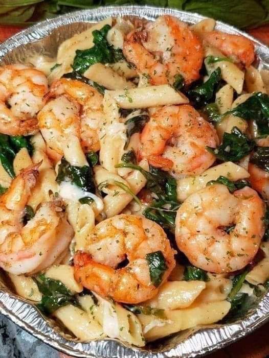 Cheese Shrimp Penne Pasta &&nbsp;Spinach